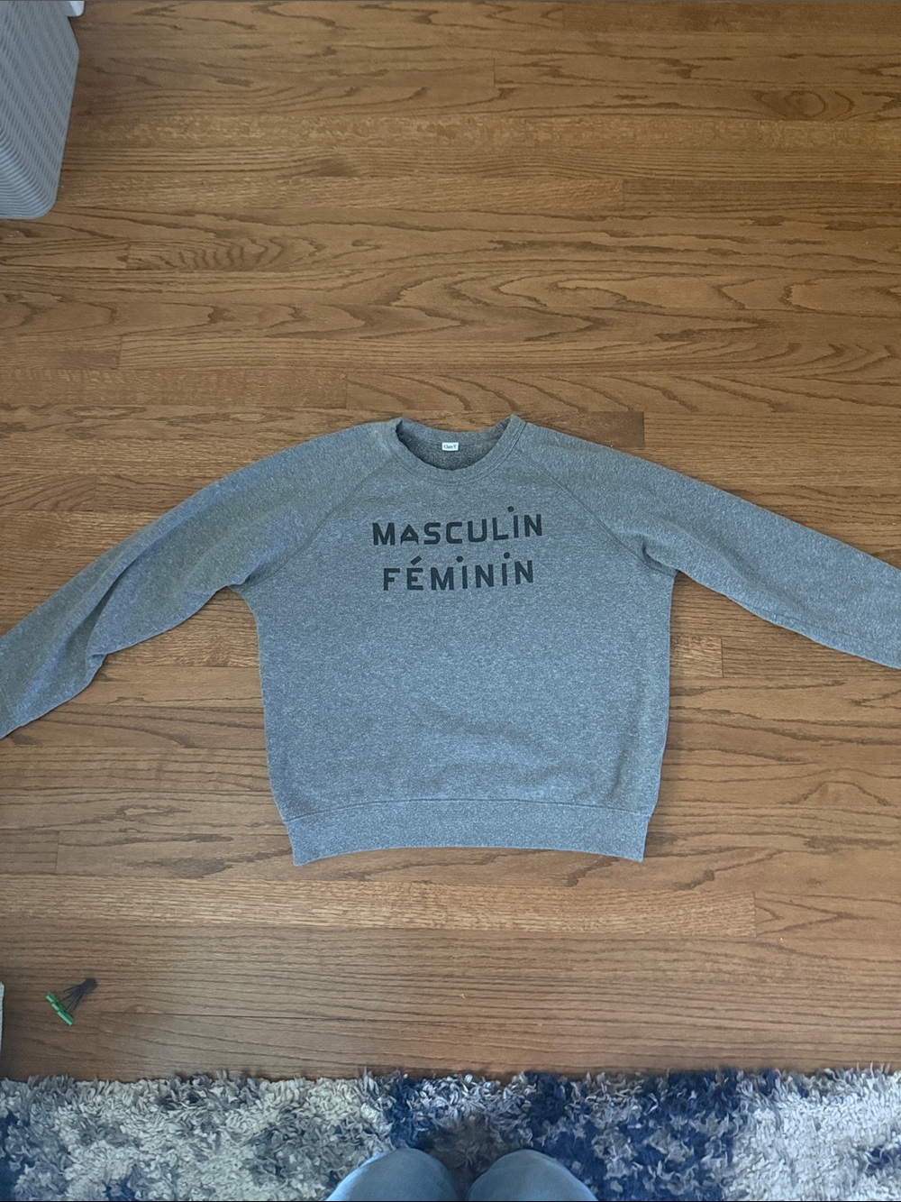 Grey Crewneck Sweatshirt with 'Masculin Féminin' Print